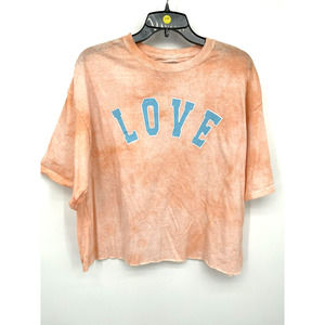 Stunner California WM Juniors Large Graphic LOVE T Shirt Cropped Raw Edge SZ XL